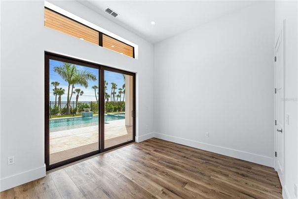Empty room, Interior, Recessed Lighting, Wood Texture Flooring