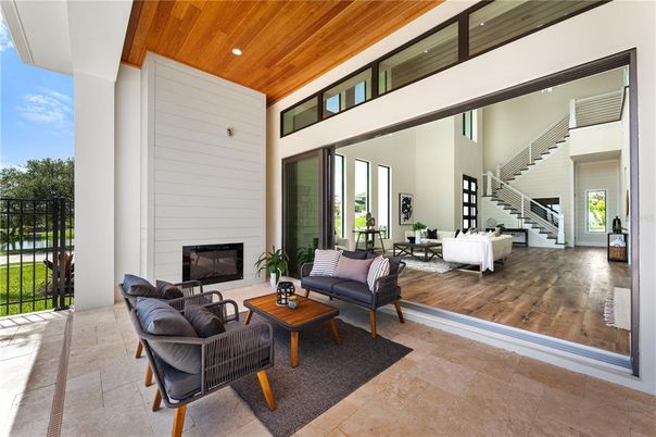 Fireplace, Interior, Living room, Recessed Lighting, Wooden Ceilings, Wood Texture Flooring