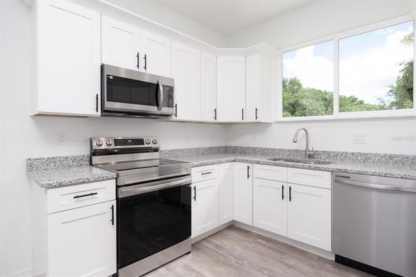 Interior, Kitchen, Stainless Steel Appliances, Wood Texture Flooring