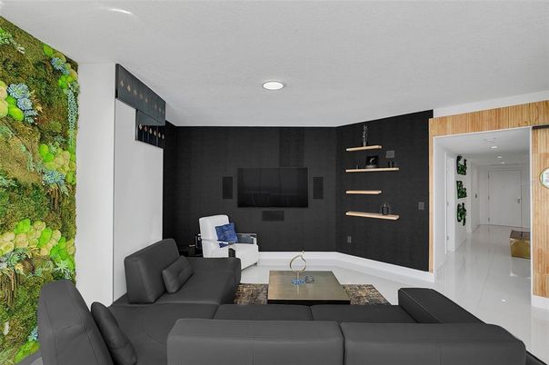 Interior, Living room, Recessed Lighting, Wooden Walls
