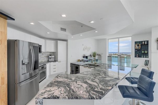 Interior, Kitchen, Recessed Lighting, Stainless Steel Appliances, Water
