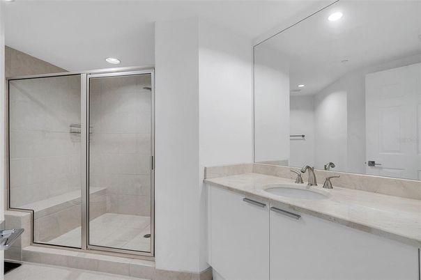Bathroom, Glass Shower, Interior, Recessed Lighting