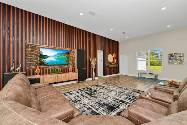 Interior, Living room, Recessed Lighting, Wood Texture Flooring