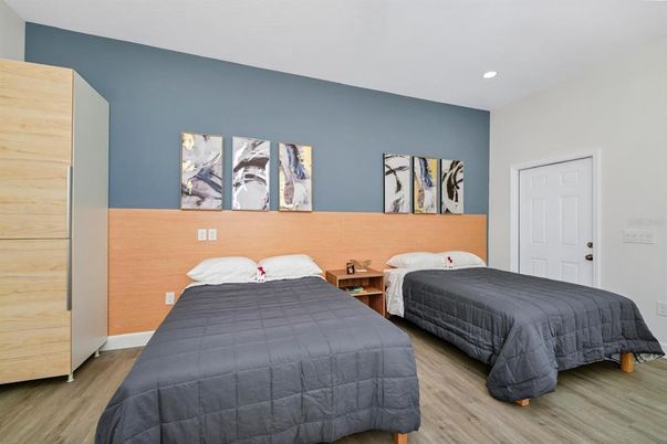 Bedroom, Interior, Recessed Lighting, Wood Texture Flooring
