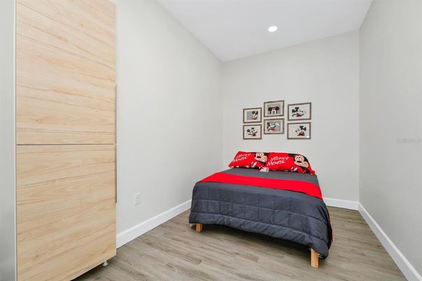 Bedroom, Interior, Recessed Lighting, Wood Texture Flooring