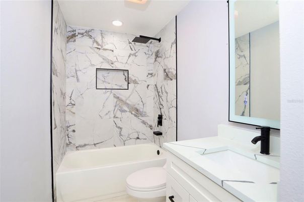 Bathroom, Interior, Marble Walls, Recessed Lighting