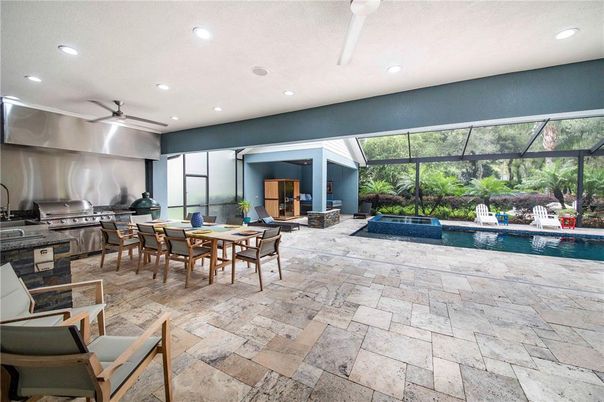 Dining room, Interior, Pool, Recessed Lighting, Sun Room
