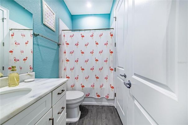 Bathroom, Interior, Recessed Lighting, Wood Texture Flooring