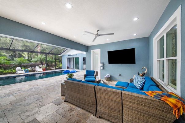 Interior, Living room, Pool, Recessed Lighting, Sun Room