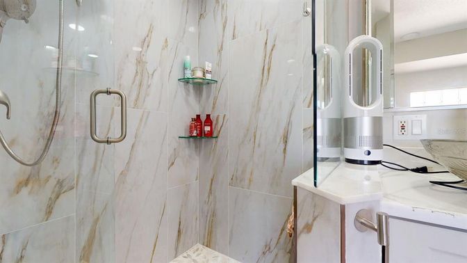 Bathroom, Glass Shower, Interior, Marble Walls