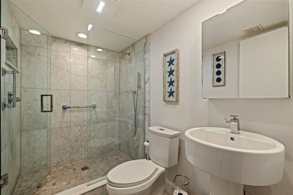 Bathroom, Glass Shower, Interior, Recessed Lighting