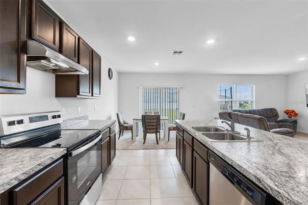 Dining room, Interior, Kitchen, Living room, Recessed Lighting