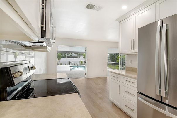 Interior, Kitchen, Recessed Lighting, Wood Texture Flooring