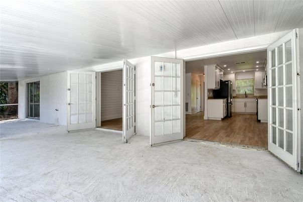 Empty room, Interior, Kitchen, Recessed Lighting, Wood Texture Flooring