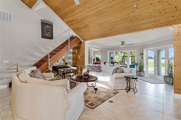 Interior, Living room, Piano, Recessed Lighting, Wooden Ceilings