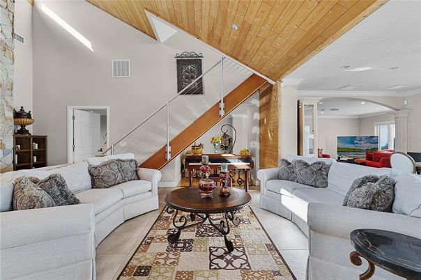 Interior, Living room, Recessed Lighting, Wooden Ceilings
