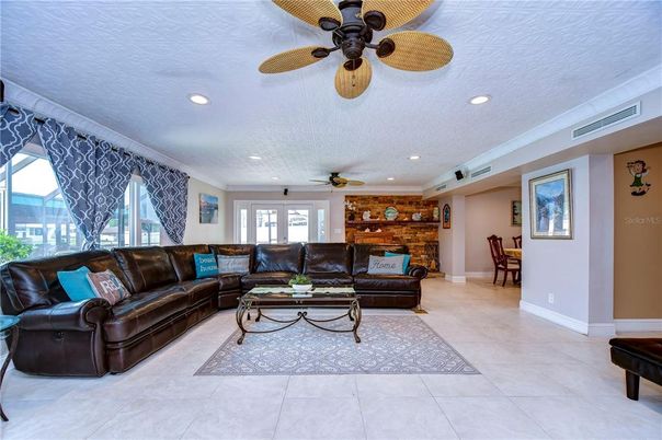 Interior, Living room, Recessed Lighting, Stone Walls