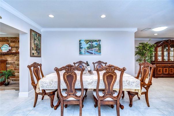 Dining room, Fireplace, Interior, Recessed Lighting