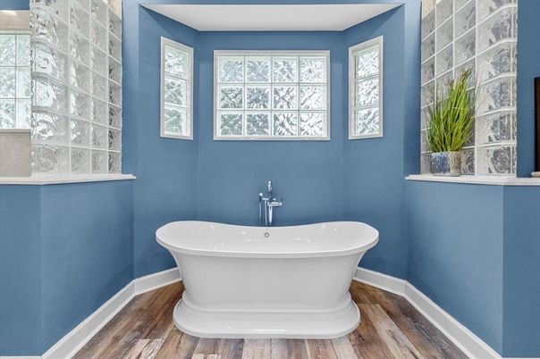 Bathroom, Free Standing Baths, Interior, Wood Texture Flooring