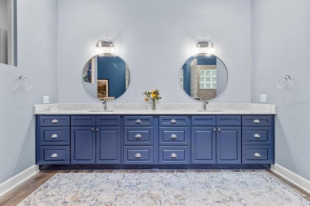 Bathroom, Dual Sink Vanities, Interior, Wood Texture Flooring