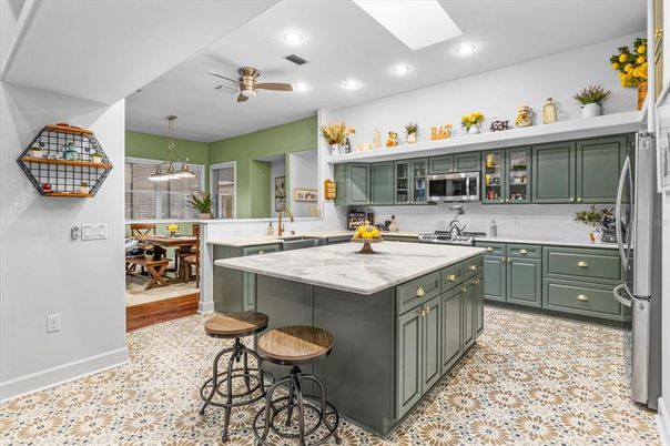Interior, Kitchen, Pendant Lights, Recessed Lighting, Wood Texture Flooring