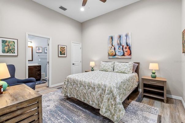Bedroom, Interior, Recessed Lighting, Wood Texture Flooring