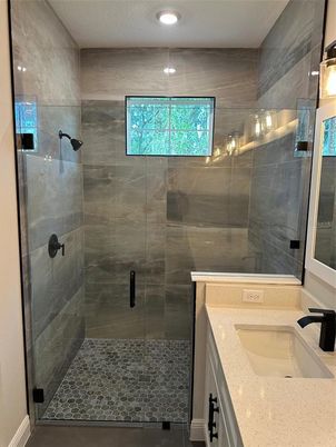 Bathroom, Glass Shower, Interior, Recessed Lighting
