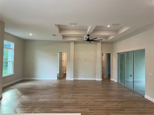 Empty room, Interior, Recessed Lighting, Wood Texture Flooring