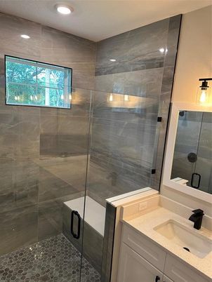 Bathroom, Glass Shower, Interior, Recessed Lighting