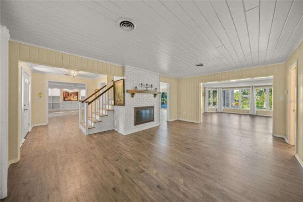 Empty room, Fireplace, Interior, Wood Texture Flooring