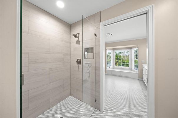 Bathroom, Glass Shower, Interior, Recessed Lighting