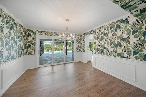 Empty room, Interior, Pendant Lights, Wood Texture Flooring