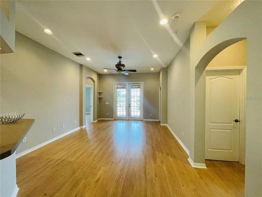 Empty room, Interior, Recessed Lighting, Wood Texture Flooring