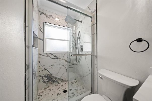 Bathroom, Glass Shower, Interior, Marble Walls