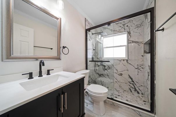 Bathroom, Glass Shower, Interior, Marble Walls