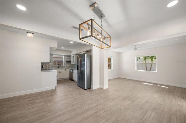Interior, Kitchen, Recessed Lighting, Wood Texture Flooring