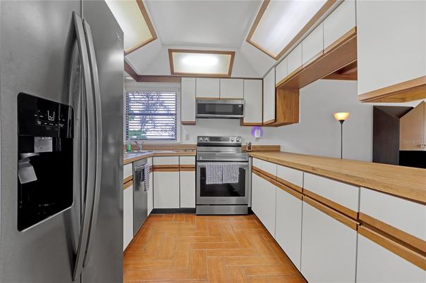 Interior, Kitchen, Stainless Steel Appliances, Wood Texture Flooring