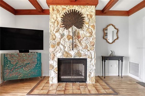 Fireplace, Interior, Wood Texture Flooring