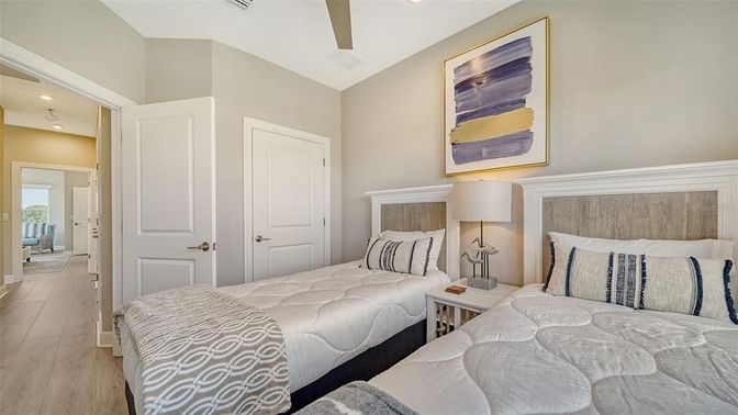 Bedroom, Interior, Recessed Lighting, Wood Texture Flooring