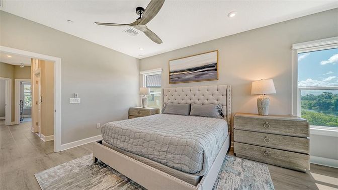 Bedroom, Interior, Recessed Lighting, Wood Texture Flooring