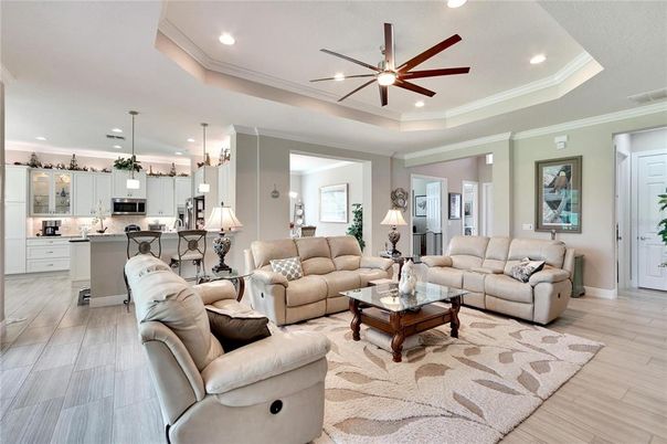 Interior, Kitchen, Living room, Pendant Lights, Recessed Lighting, Wood Texture Flooring