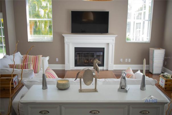 Fireplace, Home Office, Interior, Wood Texture Flooring