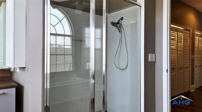Bathroom, Glass Shower, Interior, Wood Texture Flooring