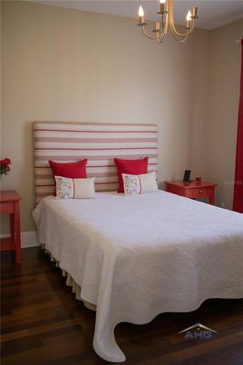Bedroom, Chandelier, Interior, Wood Texture Flooring