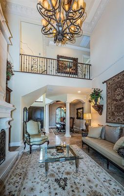 Chandelier, Fireplace, Interior, Living room, Recessed Lighting