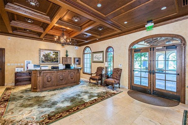 Chandelier, Home Office, Interior, Recessed Lighting, Wooden Beams, Wooden Ceilings