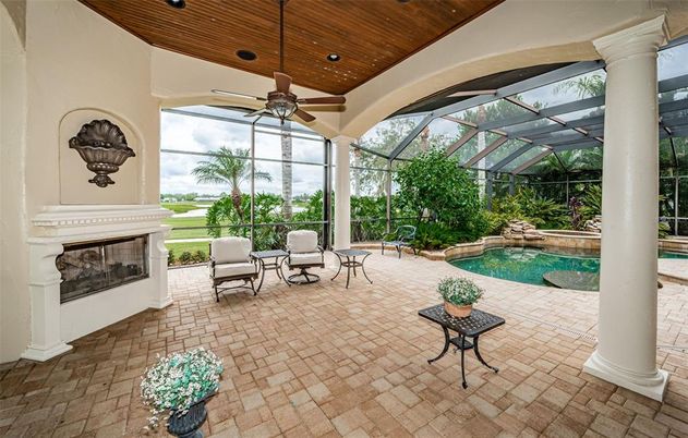 Fireplace, Glass Ceilings, Interior, Pool, Recessed Lighting, Sun Room, Wooden Ceilings