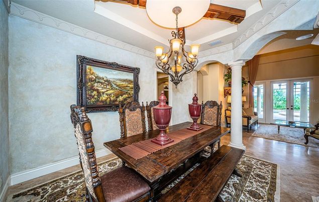 Chandelier, Dining room, Interior, Wood Texture Flooring