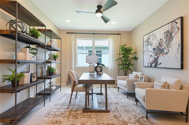 Home Office, Interior, Recessed Lighting, Wood Texture Flooring