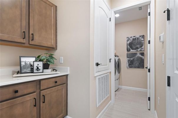 Home Office, Interior, Recessed Lighting, Washer, Wood Texture Flooring